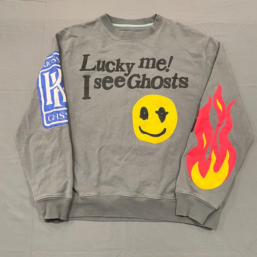 Kids See Ghosts Lucky Me I See Ghosts Sweatshirt Grey Kanye West Kid Cudi Merch